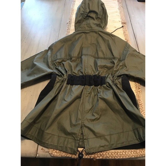 J Crew Olive Green Black Coated Military Utility Cinch Jacket Sz XXS Oversized - Picture 10 of 15